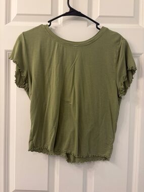 Abound Olive Green Ruffle-Edge Short Sleeve Tee